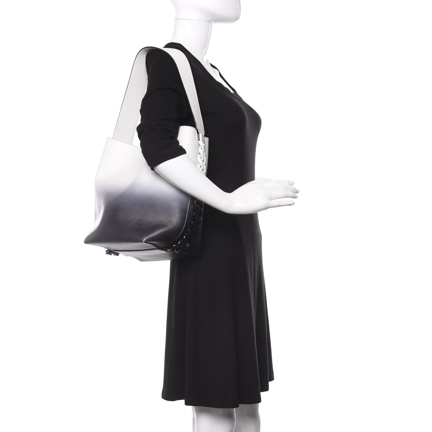Calfskin Degrade Infinity Bucket Bag Black White