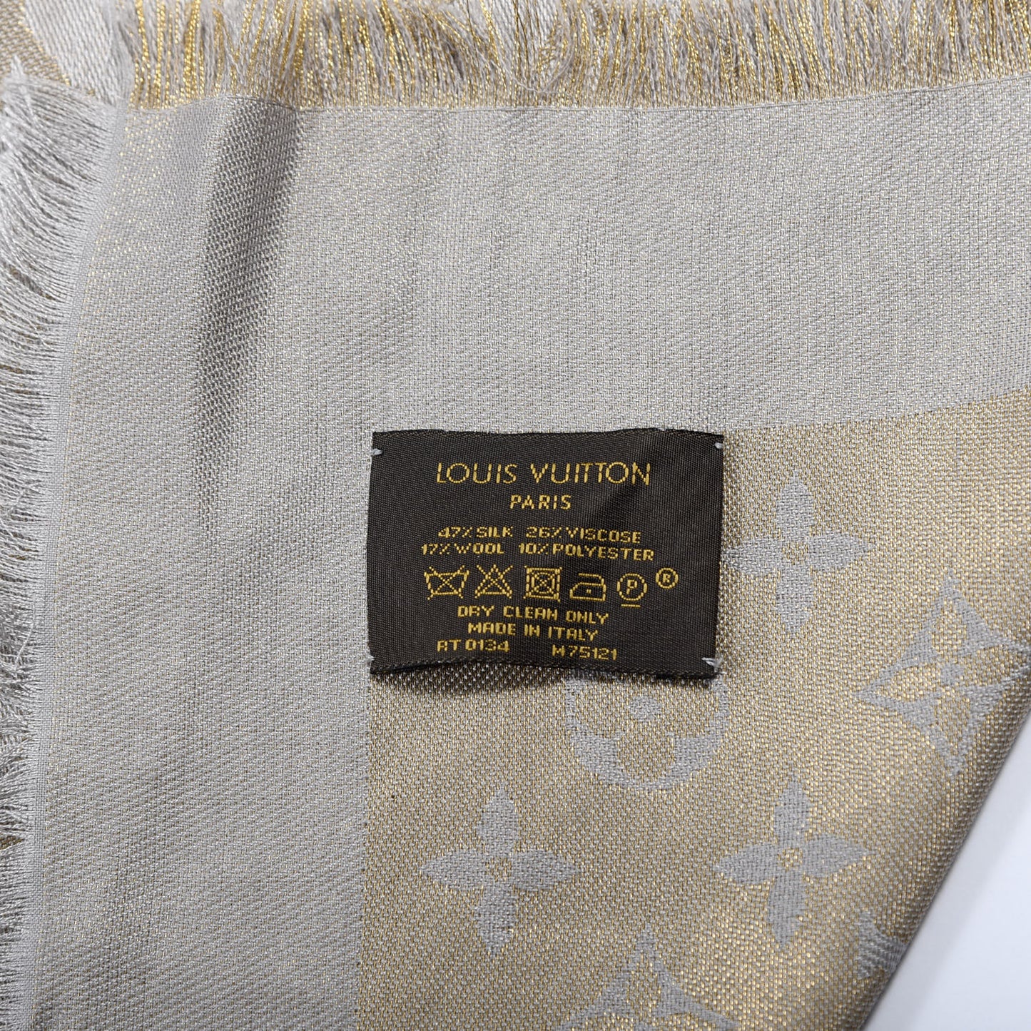Silk Lurex Wool Monogram Shine Shawl Charcoal Greige