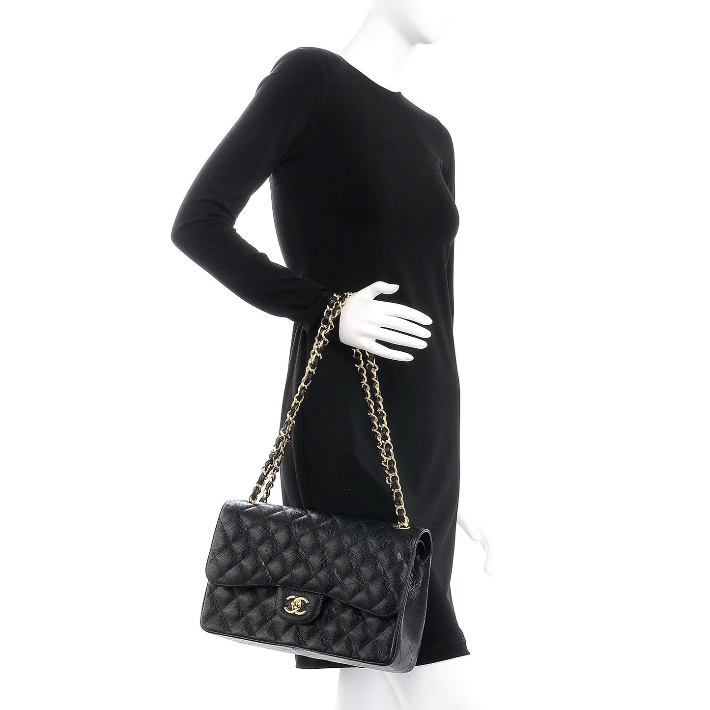 Caviar Quilted Jumbo Double Flap Black