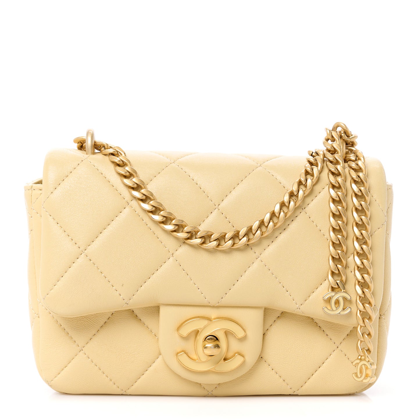 Lambskin Enamel Quilted Mini Pending CC Square Flap Yellow