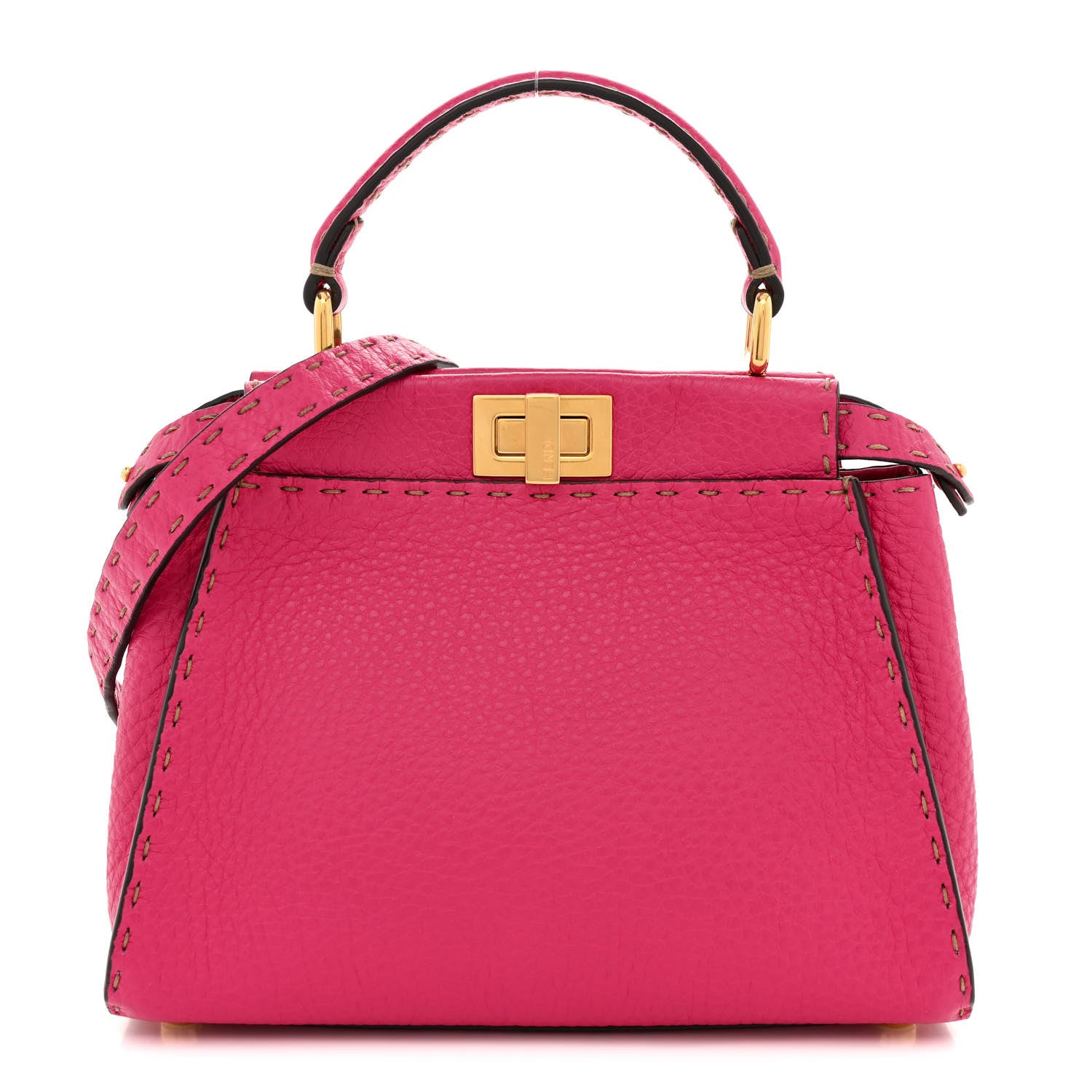 Fendi Cuoio Romano Selleria Mini Peekaboo Iconic Satchel Fuxia 1 of 13