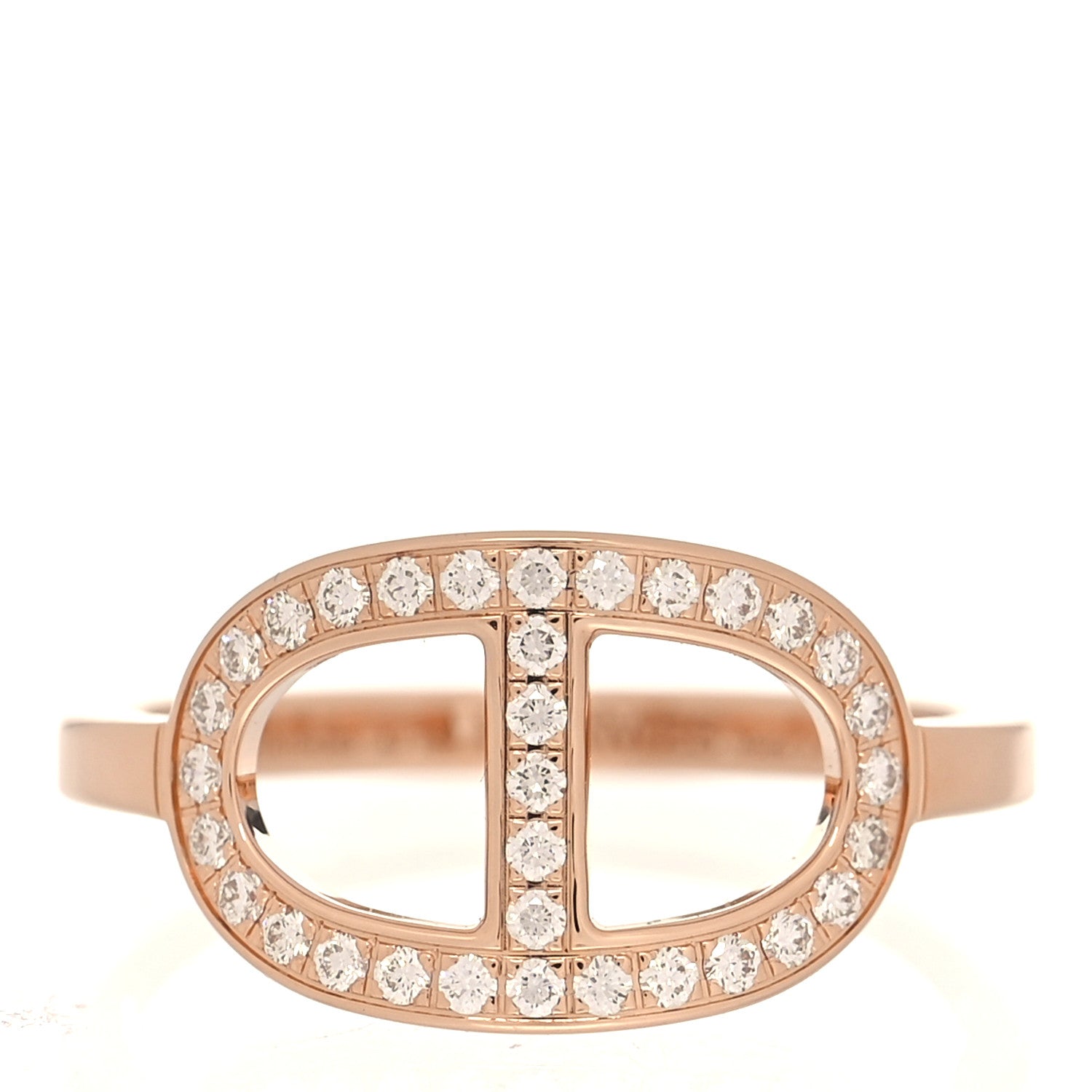 Hermes 18K Rose Gold Diamond MM Chaine d'Ancre Contour Ring 53 6.5 1 of 4
