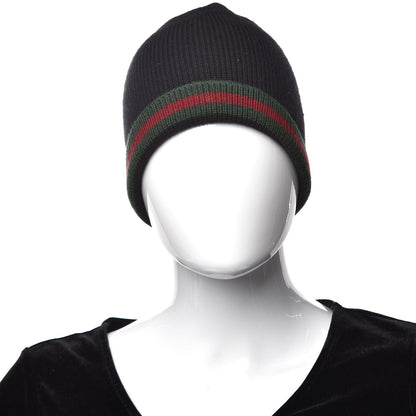 Gucci Wool Silk Web Beanie Hat M Black 2 of 5