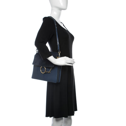 Chloe Suede Calfskin Medium Faye Shoulder Bag Silver Blue 2 of 16