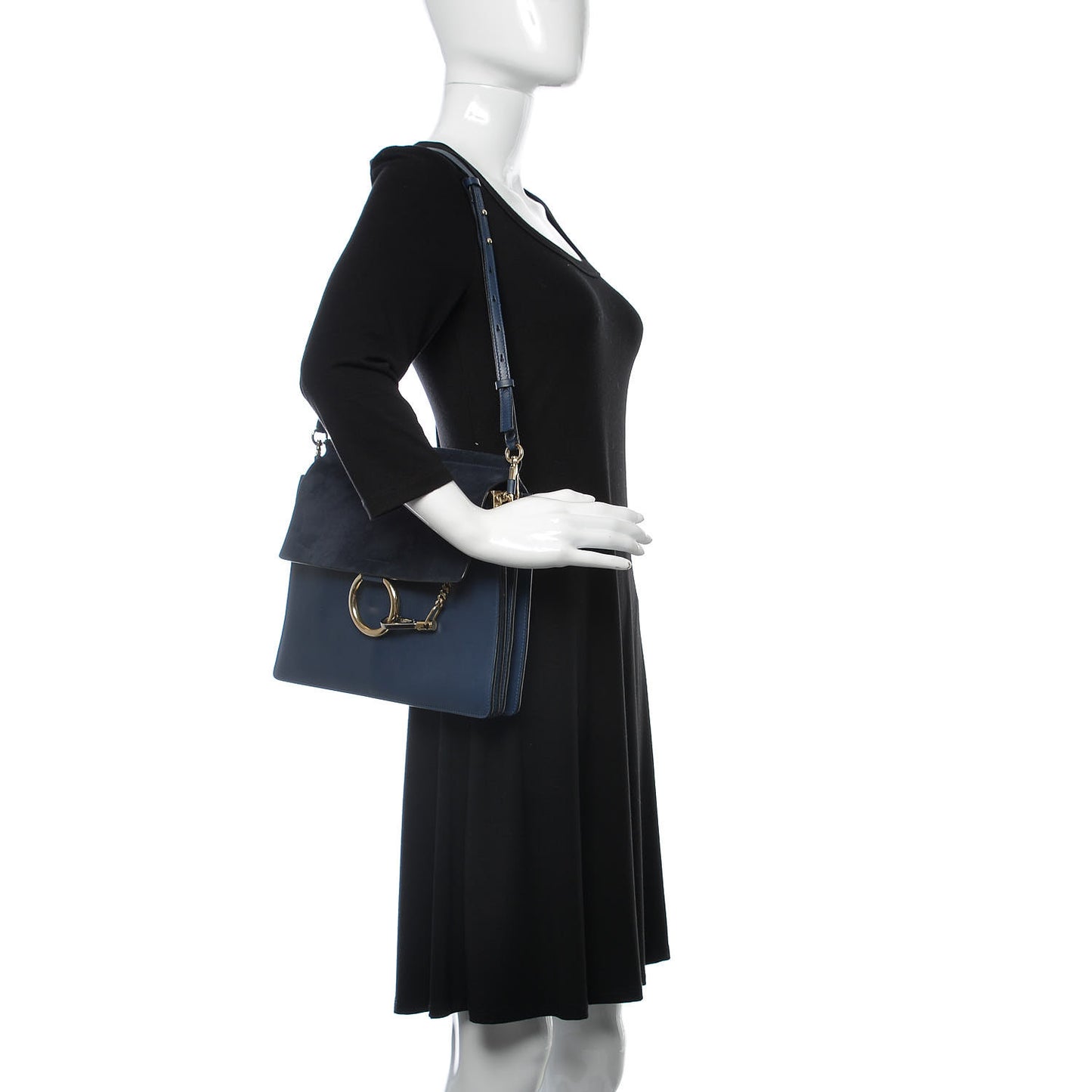 Suede Calfskin Medium Faye Shoulder Bag Silver Blue