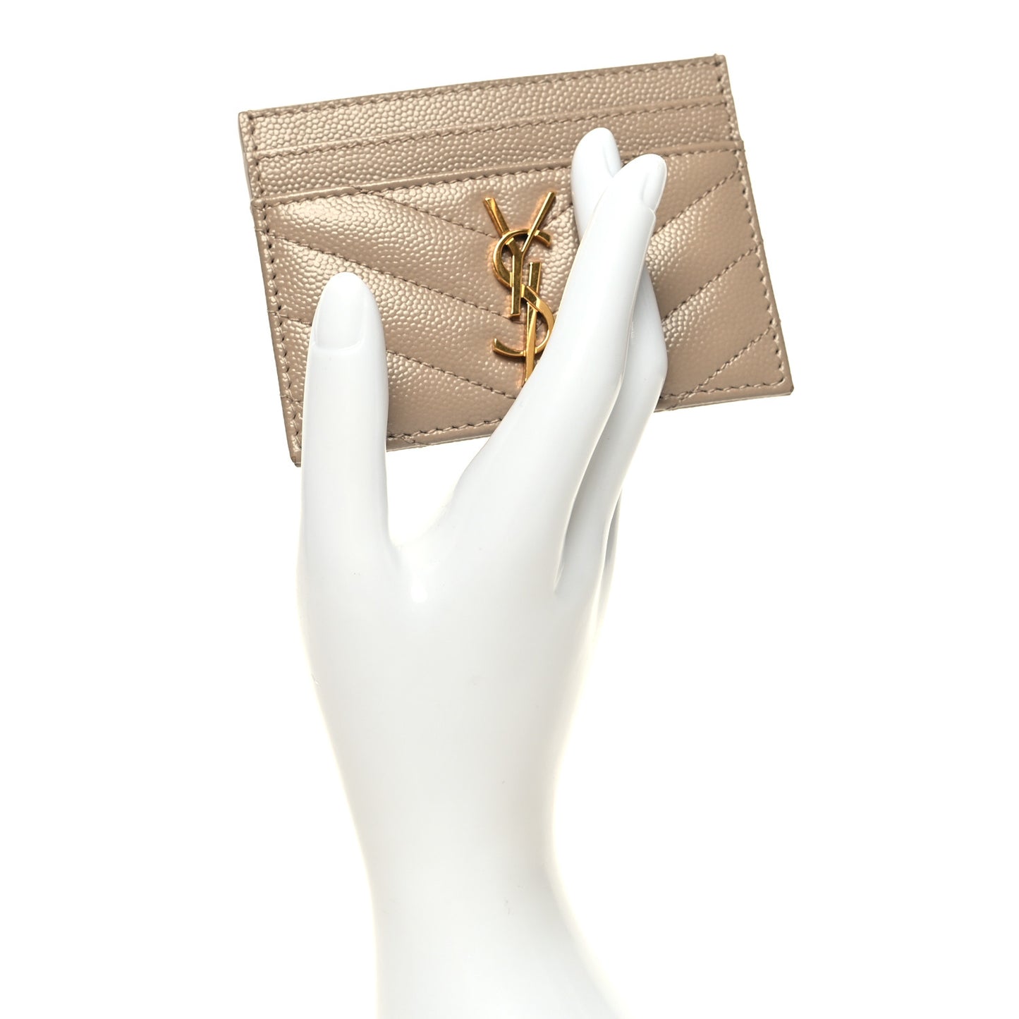Grain De Poudre Matelasse Chevron Monogram Credit Card Case Dark Beige