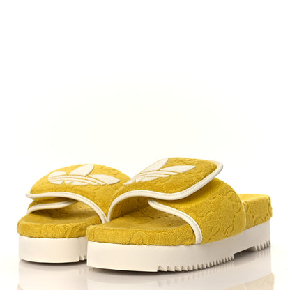 Gucci X ADIDAS Terry Cloth Trefoil GG Monogram Womens Platform Sandals 39 Smile Yellow Off White 3 of 8