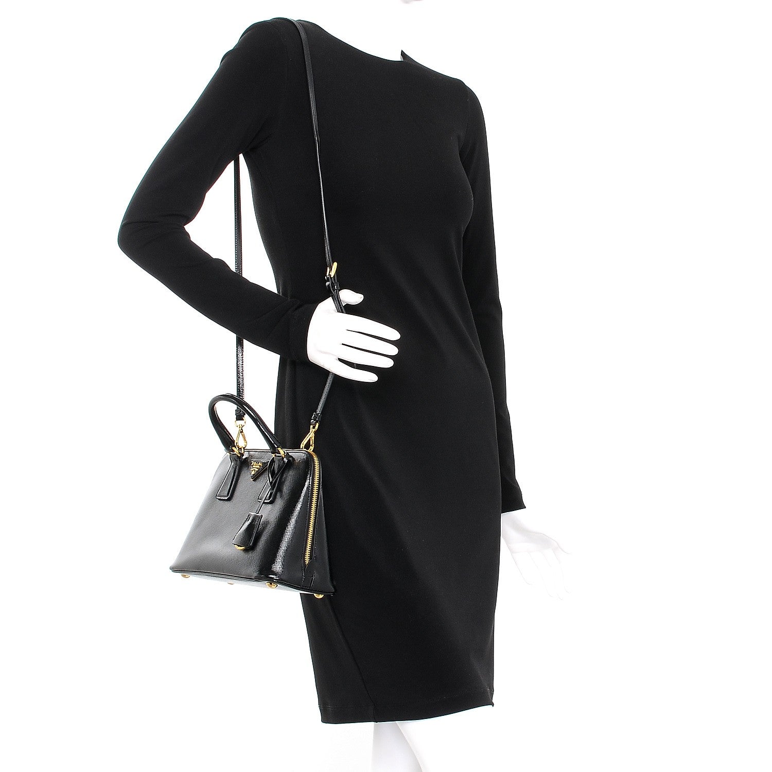 Prada Saffiano Vernice Small Promenade Tote Black 2 of 9