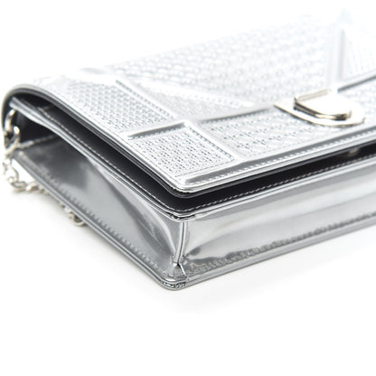 Christian Dior Metallic Patent Micro-Cannage Diorama Wallet on Chain Pouch Silver 7 of 8
