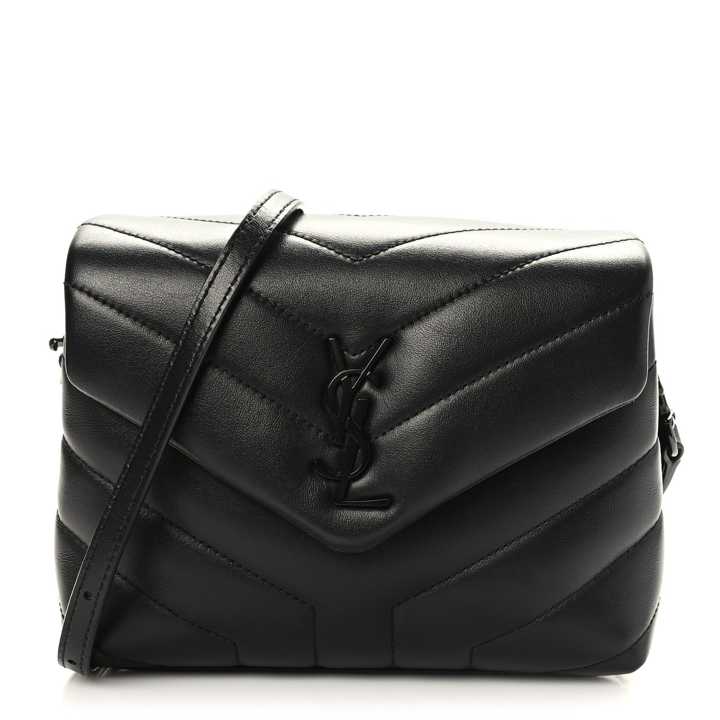 Calfskin Y Quilted Monogram Monochrome Toy Loulou Crossbody Bag Black