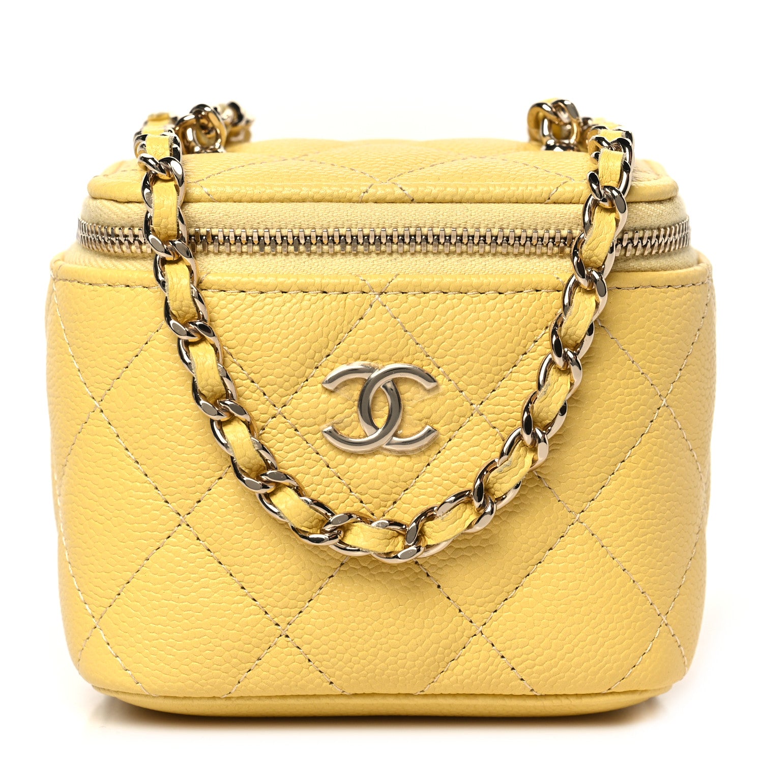 Chanel Caviar Quilted Tiny CC Mini Vanity Case With Chain Yellow 1 of 9