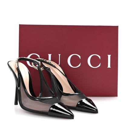 Gucci Tela Retino Patent Signoria Slingback Pumps 38 Black 8 of 8