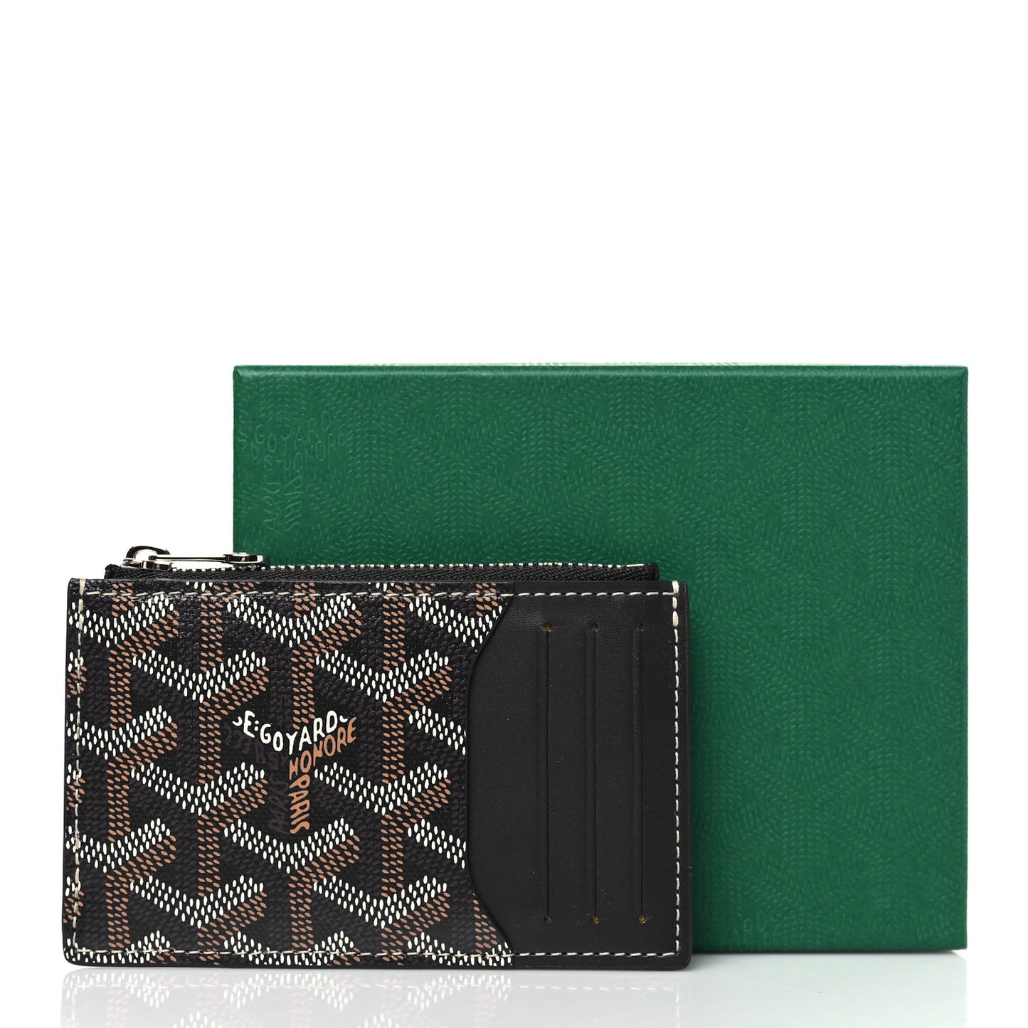 Goyardine Bourbon Zipped Card Holder Black