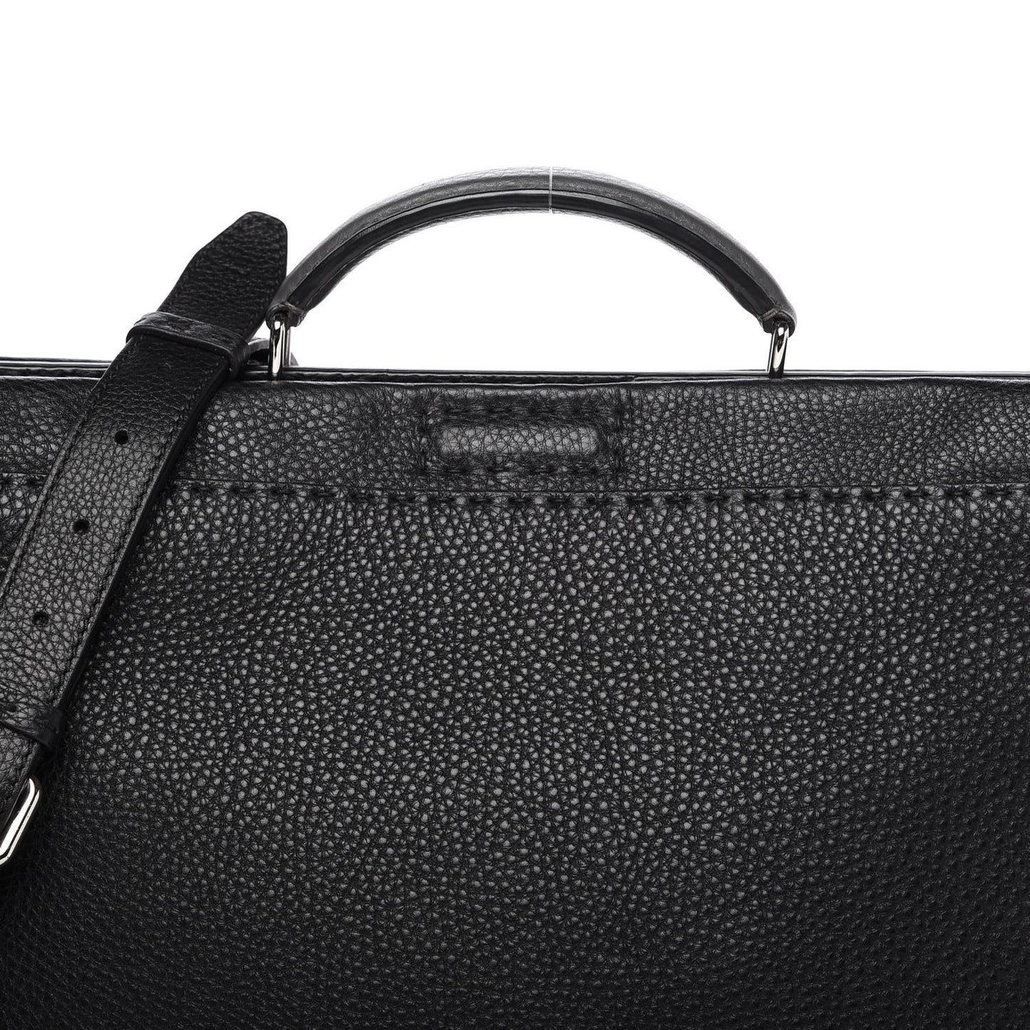 Cuoio Romano Selleria Fendi Stamp Patch Large Mens Peekaboo Iconic Essential Satchel Black Grigio