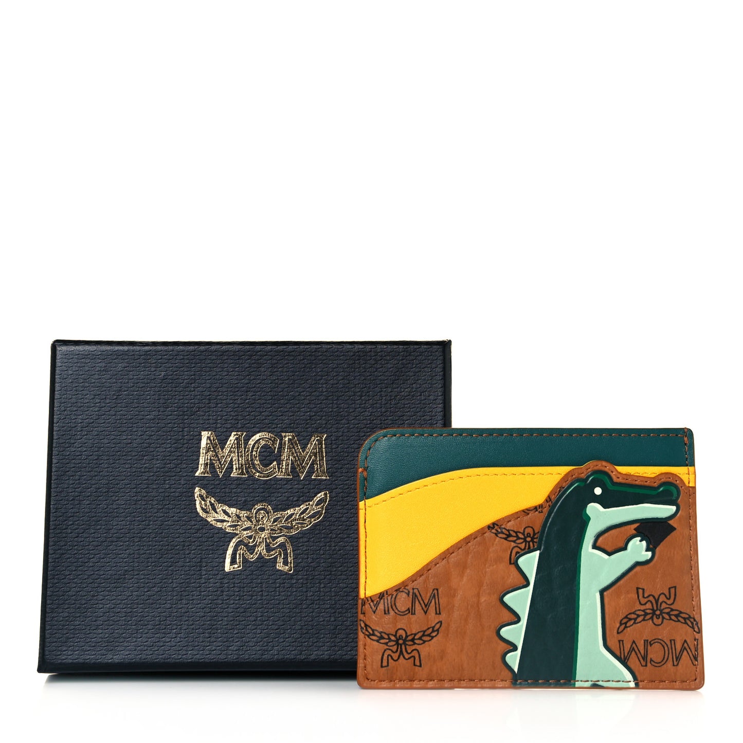 Visetos Calfskin Zoo Crocodile Card Case Cognac