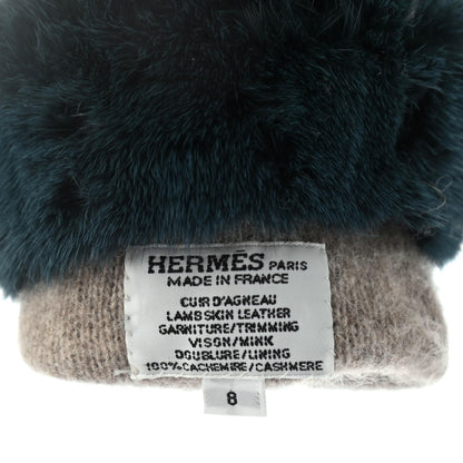 Hermes Lambskin Mink Gloves 8 Black 3 of 4