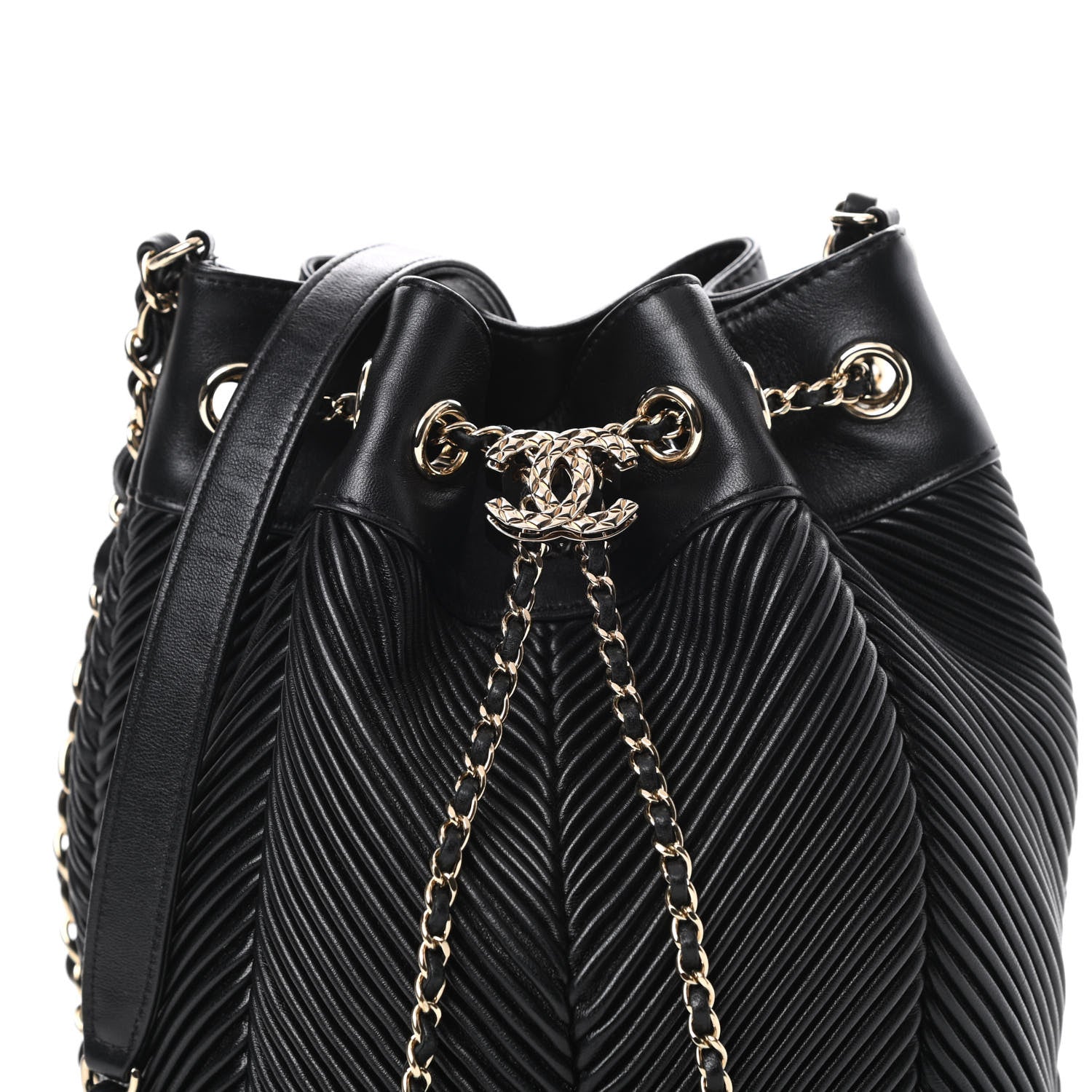Chanel Lambskin Chevron Drawstring Bag Black 8 of 11