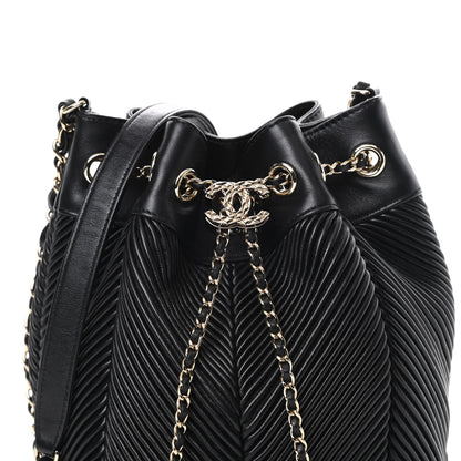 Chanel Lambskin Chevron Drawstring Bag Black 8 of 11