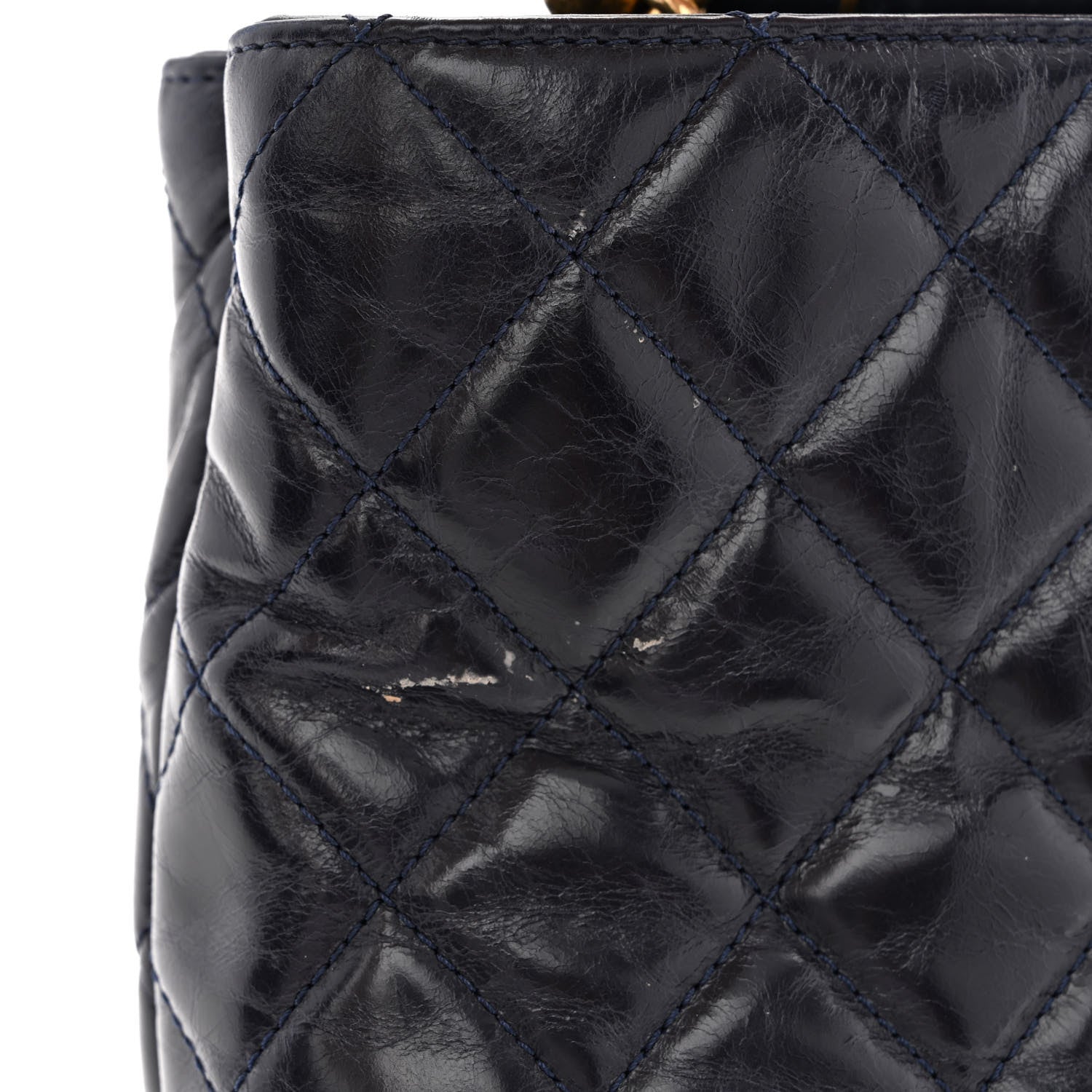 Chanel Glazed Calfskin Quilted Small Gold Bar Tote Navy Blue 13 of 14