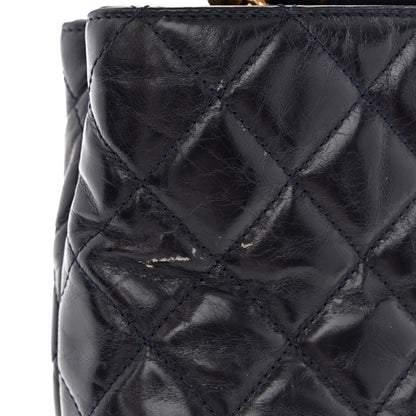 Chanel Glazed Calfskin Quilted Small Gold Bar Tote Navy Blue 13 of 14