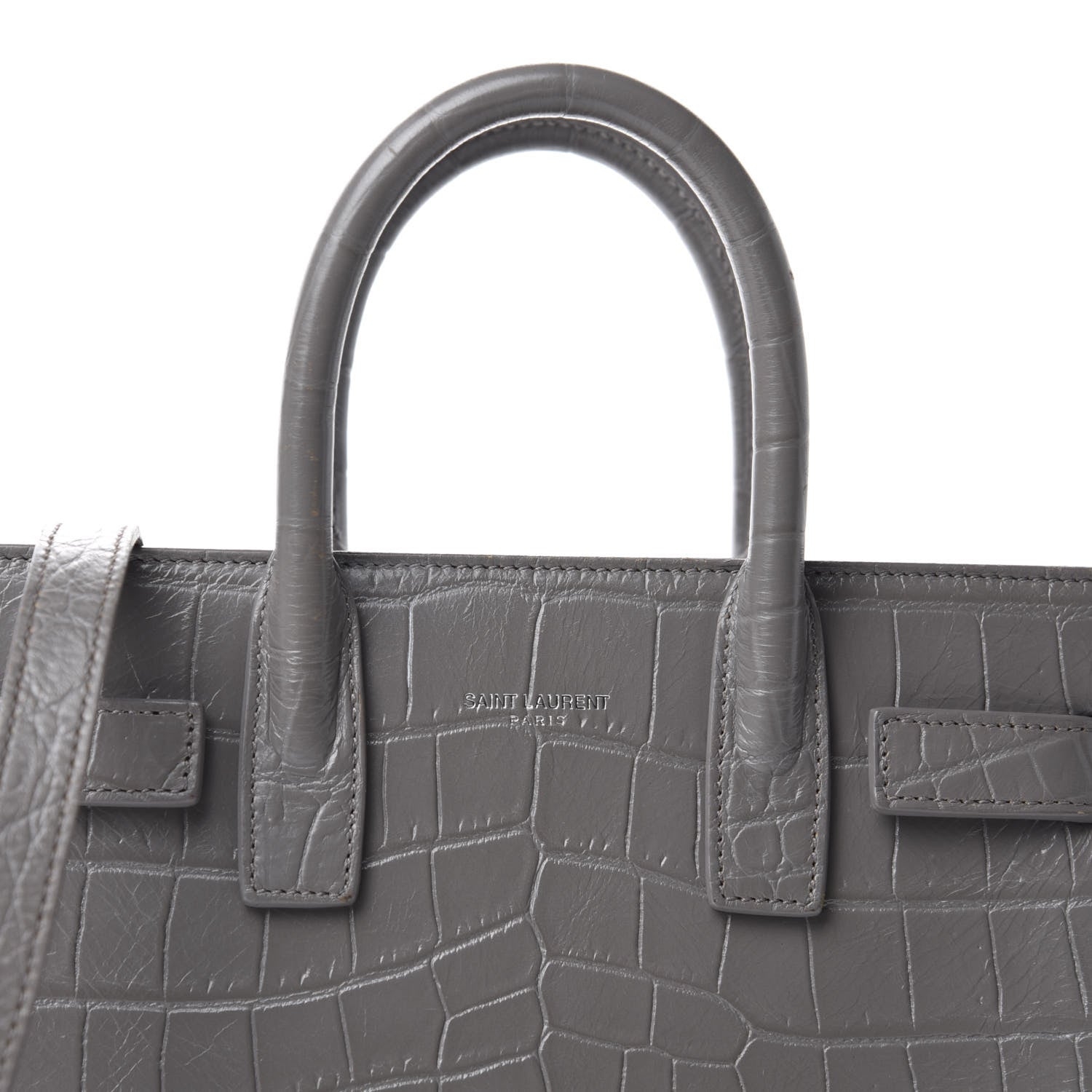 Saint Laurent Calfskin Crocodile Embossed Nano Sac De Jour Fog 10 of 10