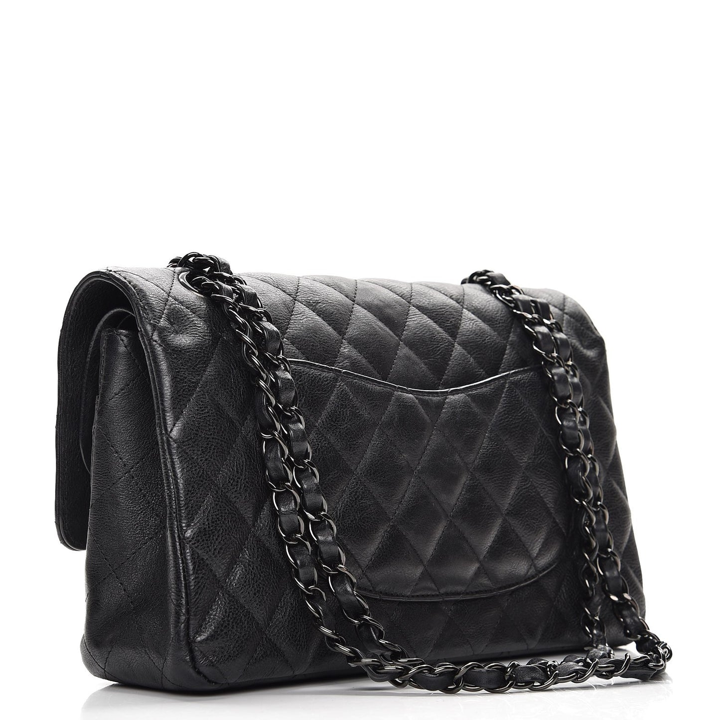 Crumpled Calfskin Quilted Medium Double Flap So Black