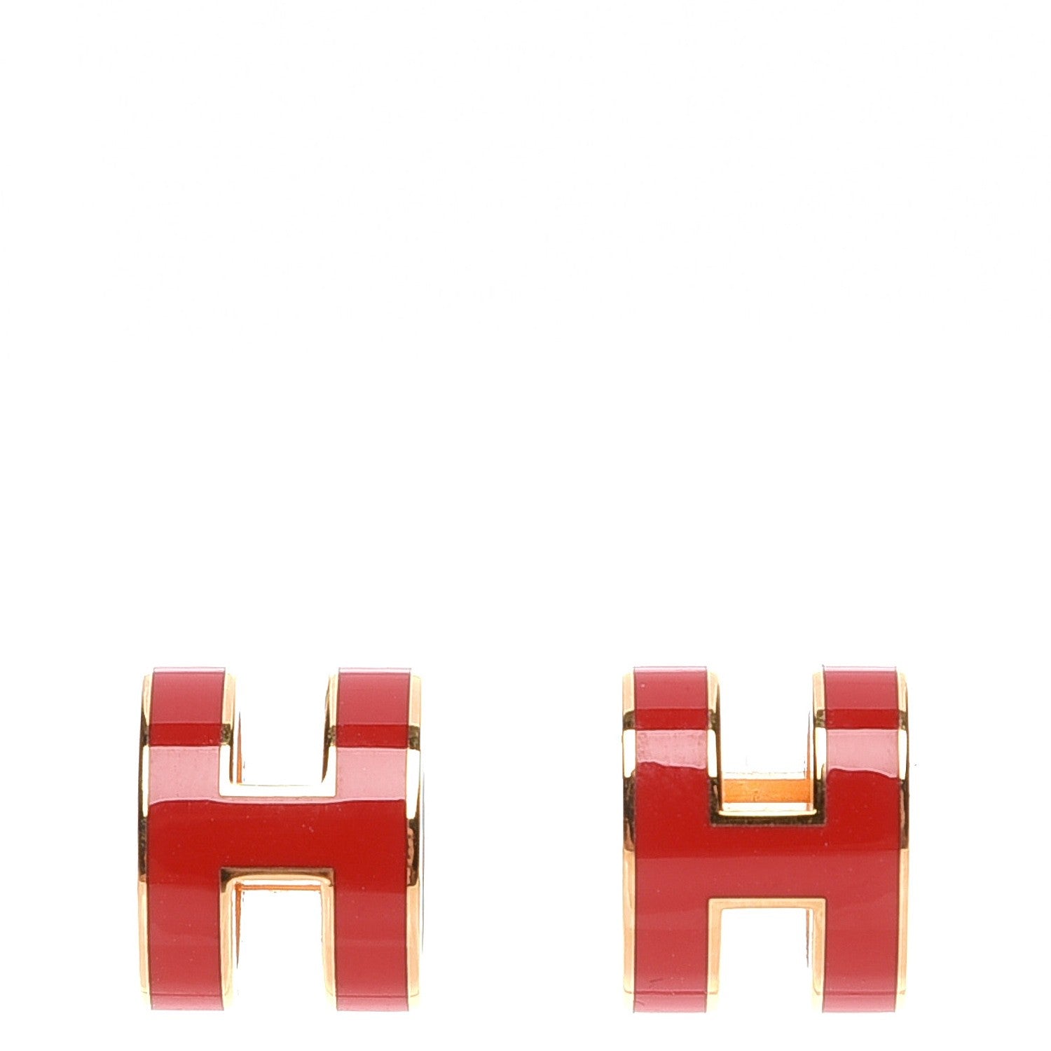 Hermes Gold Lacquered Pop H Earrings Rouge Corail 1 of 5