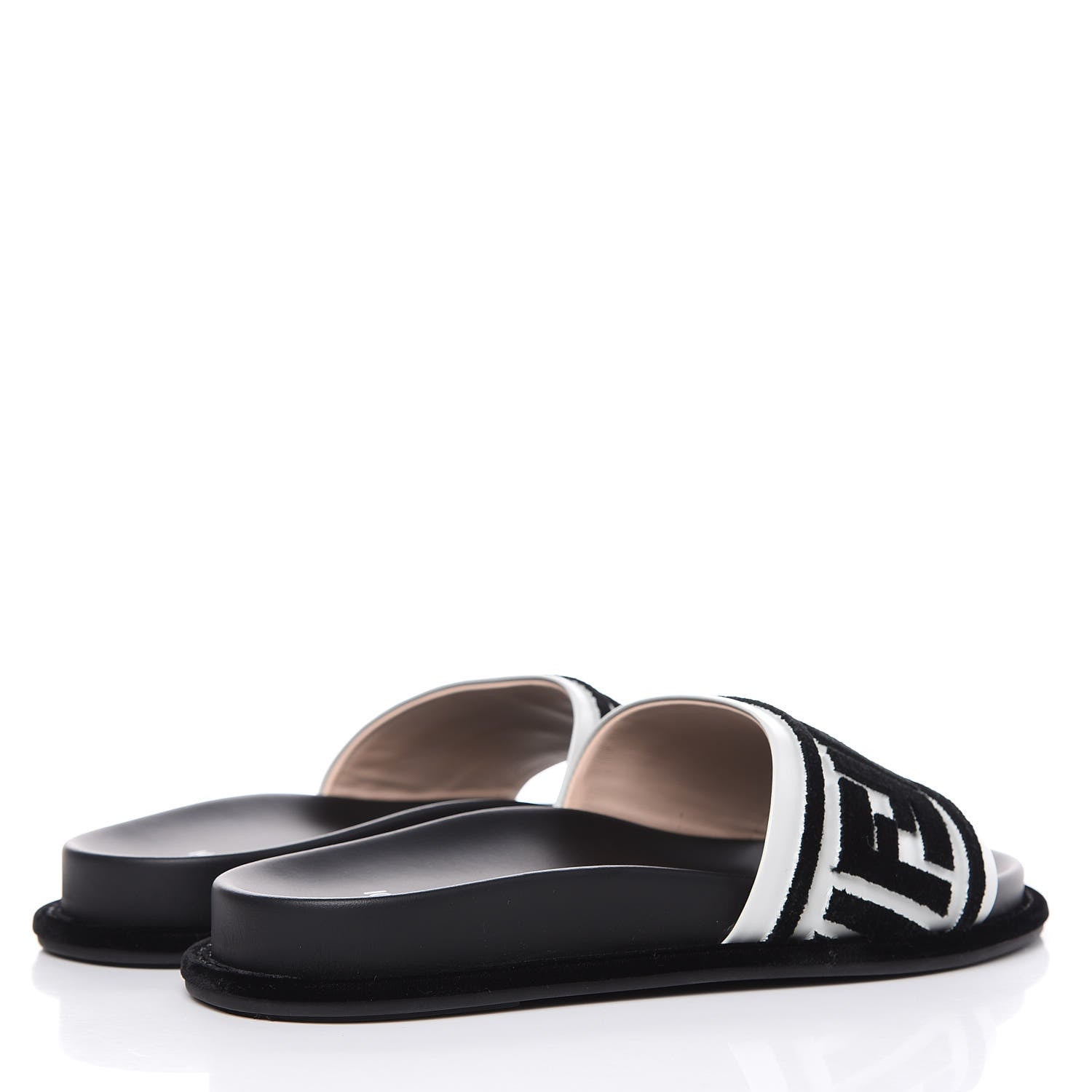 Fendi Velvet FF Reloaded Slide Sandals 38.5 Black White 4 of 10