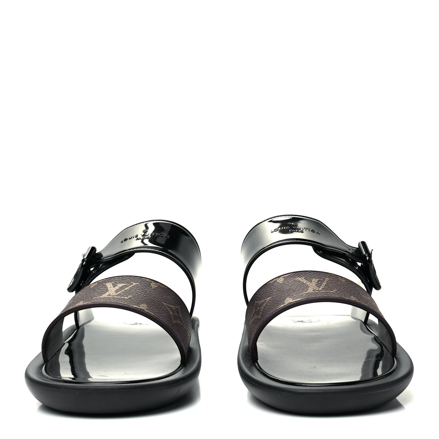 Monogram Sunbath Flat Mule Sandals 40 Black
