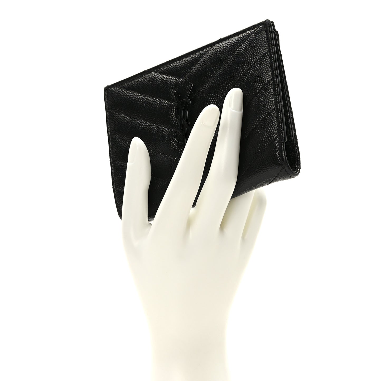 Grain De Poudre Matelasse Chevron Monogram Zipped Two-Part Wallet Black