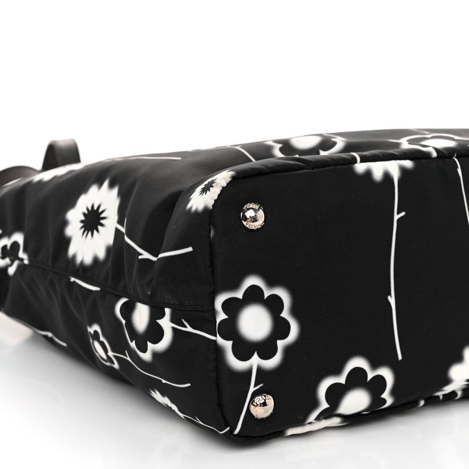 Prada Tessuto Stampato Nylon Saffiano Floral Print Tote Black White 9 of 11
