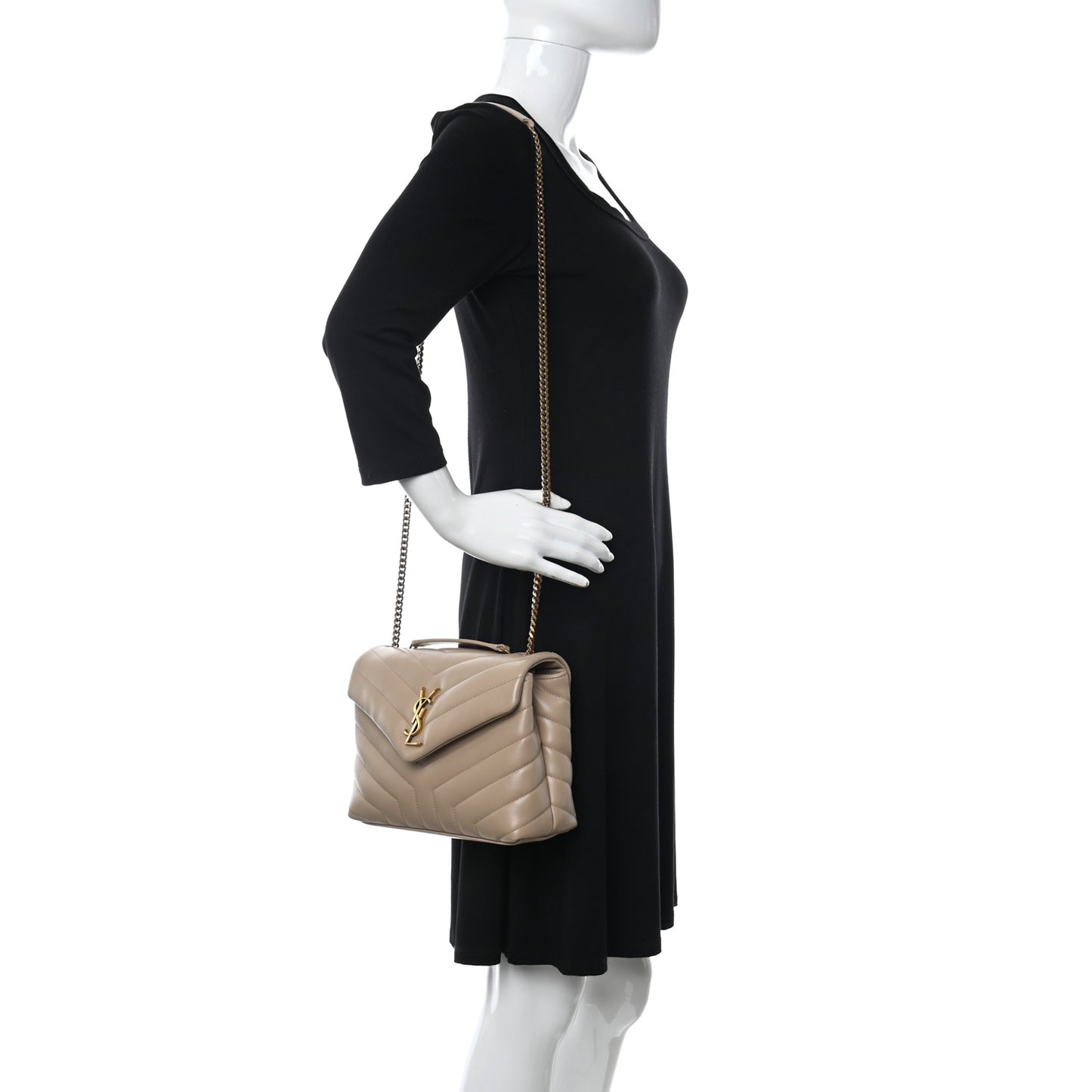 Calfskin Y Quilted Monogram Small Loulou Chain Satchel Dark Beige