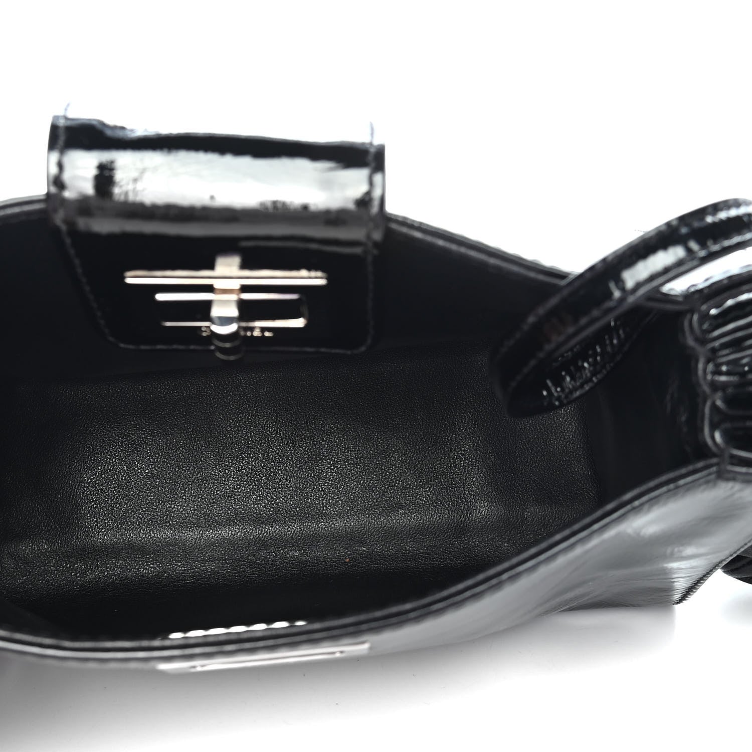 Chanel Patent Mademoiselle Lock Convertible Wrist Clutch Bag Black 6 of 10