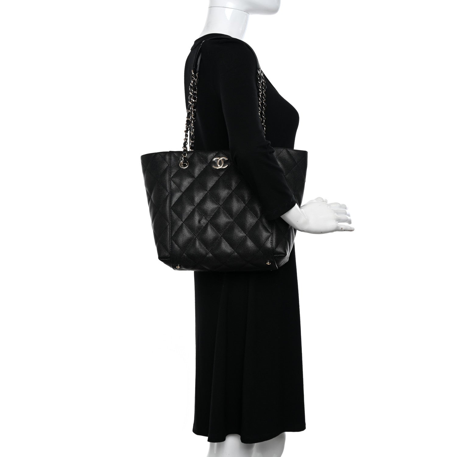 Chanel Caviar Quilted Small Shopping Tote Black 2 of 12