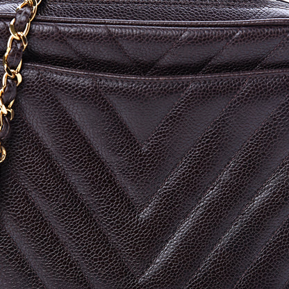 Chanel Caviar Chevron Quilted Camera Case Brown 9 of 15