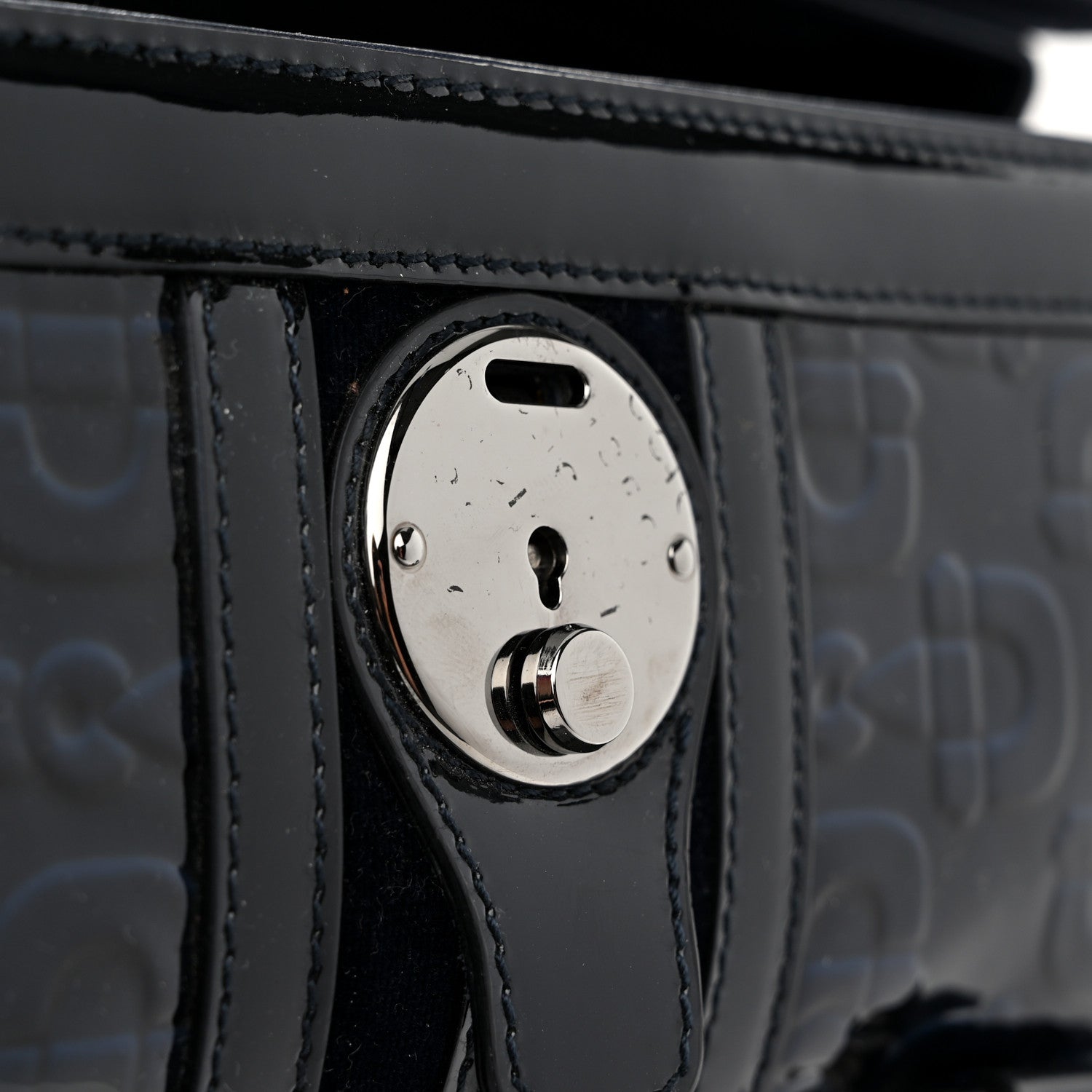 Gucci Patent Horsebit Embossed Treasure Boston Black Blue 10 of 10