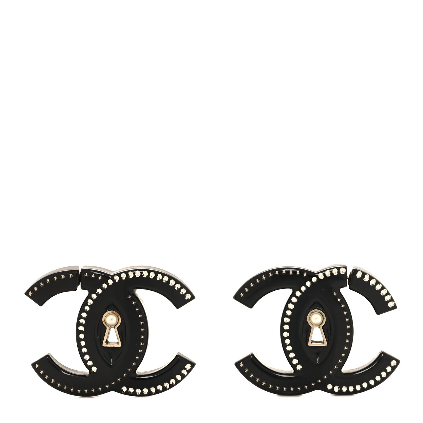 Metal Resin Crystal Pearl CC Hoop Earrings Gold Black