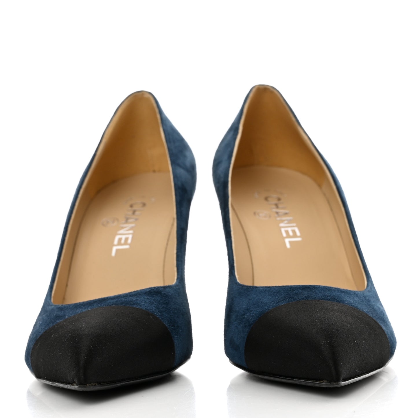 Suede Satin Cap Toe Gabrielle Pumps 40 Navy Black