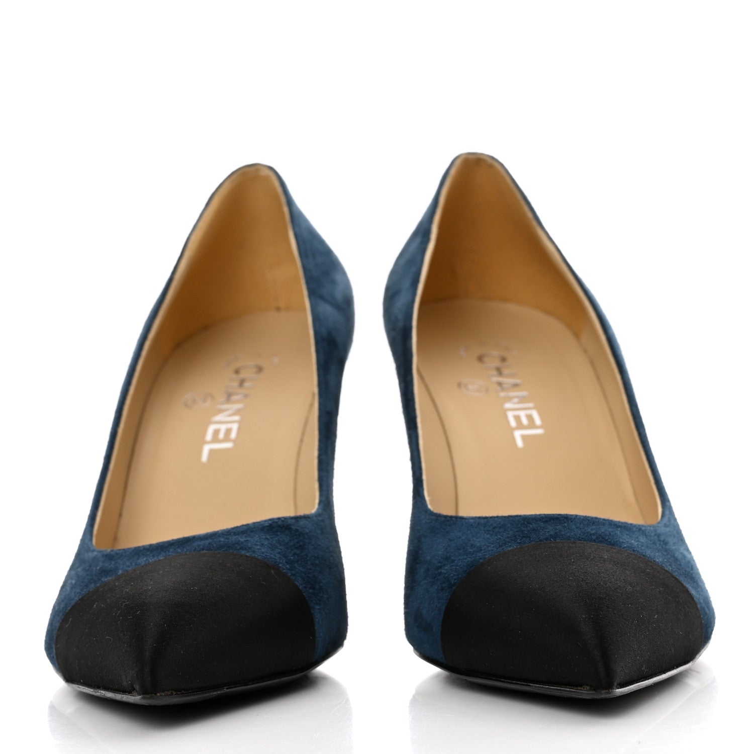 Chanel Suede Satin Cap Toe Gabrielle Pumps 40 Navy Black 2 of 10