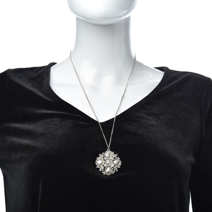Chanel Crystal Pearl Stars CC Pendant Necklace Silver 2 of 5