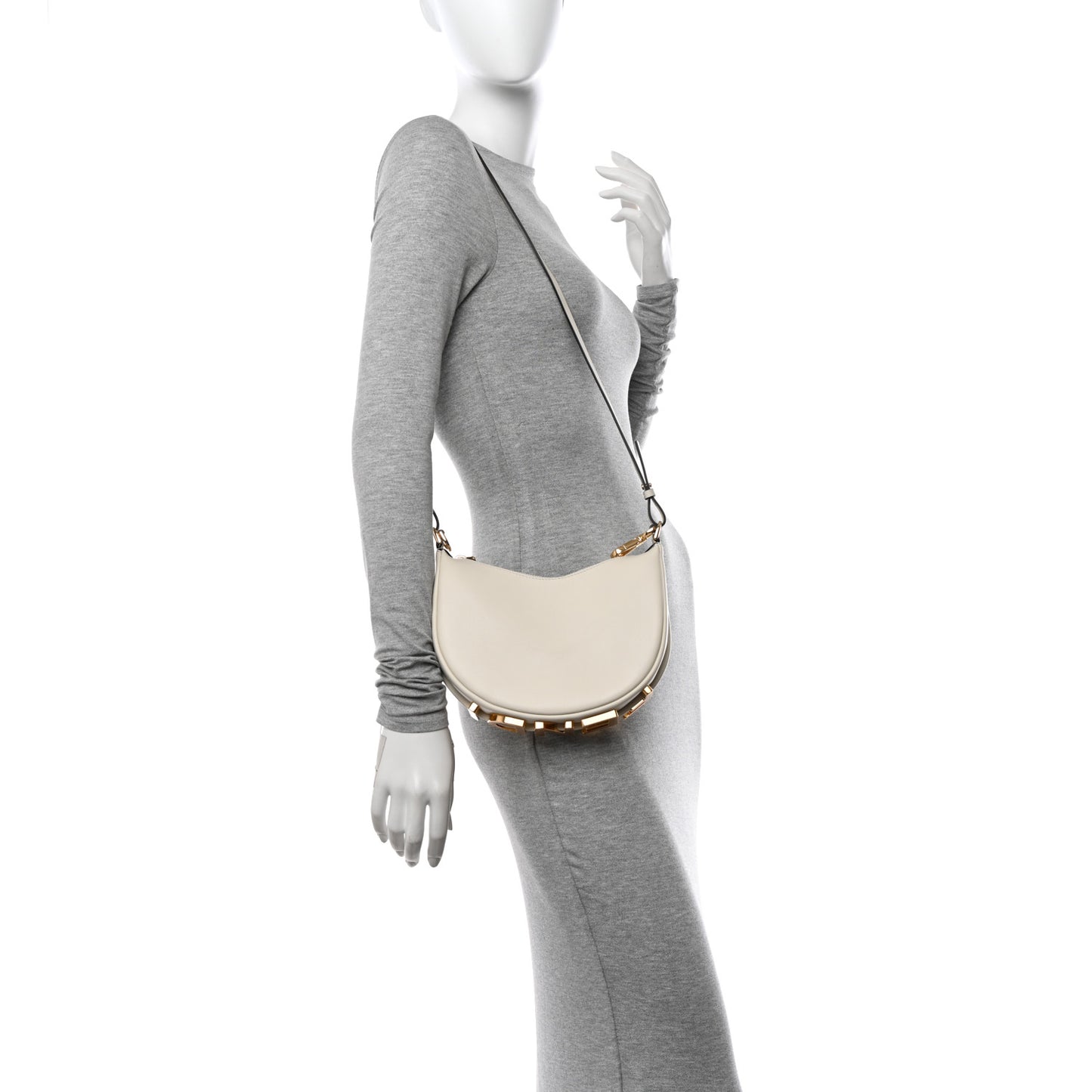 Vitello Grace Matte Mini Fendigraphy Hobo Bag White Ice
