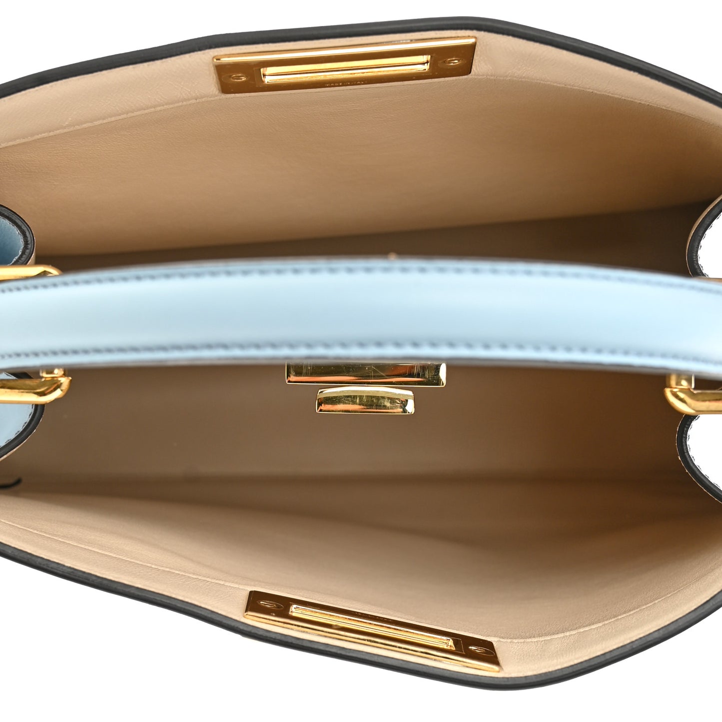 Vitello Seta Shiny Nappa Medium Peekaboo I SEE U Satchel Azzurro Baby Camelia