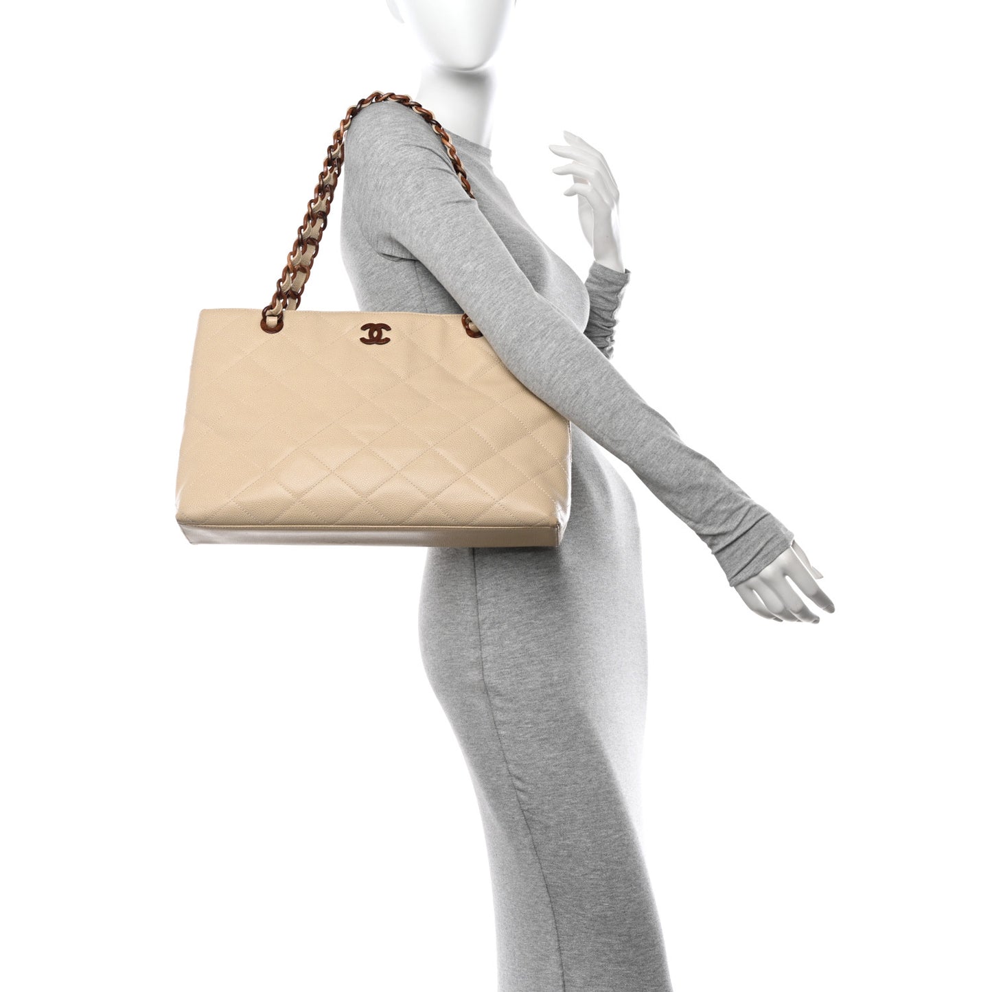 Caviar Quilted Bekko Shopper Tote Beige