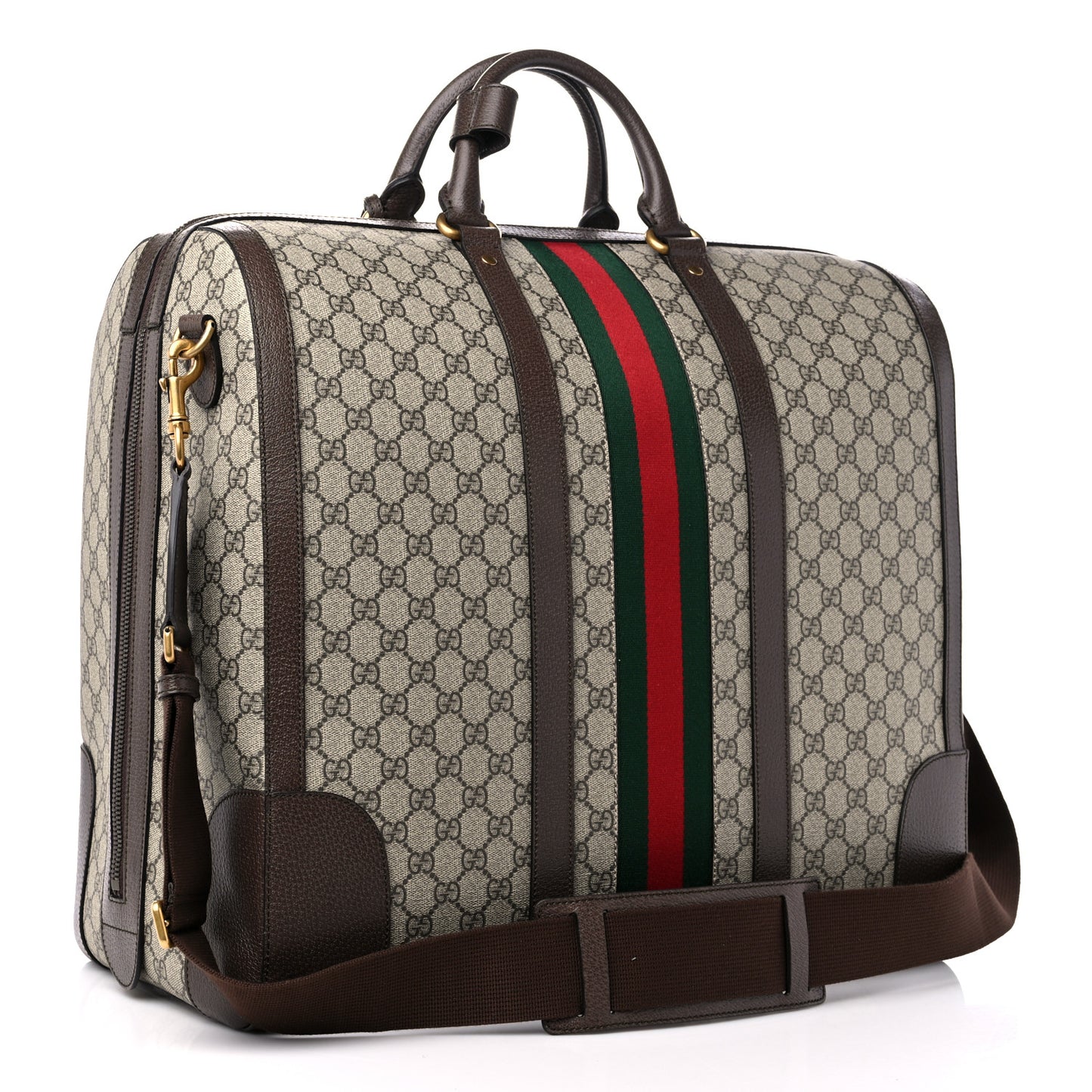 GG Supreme Monogram Textured Dollar Calfskin Web Savoy Duffle Bag Beige Ebony New Acero