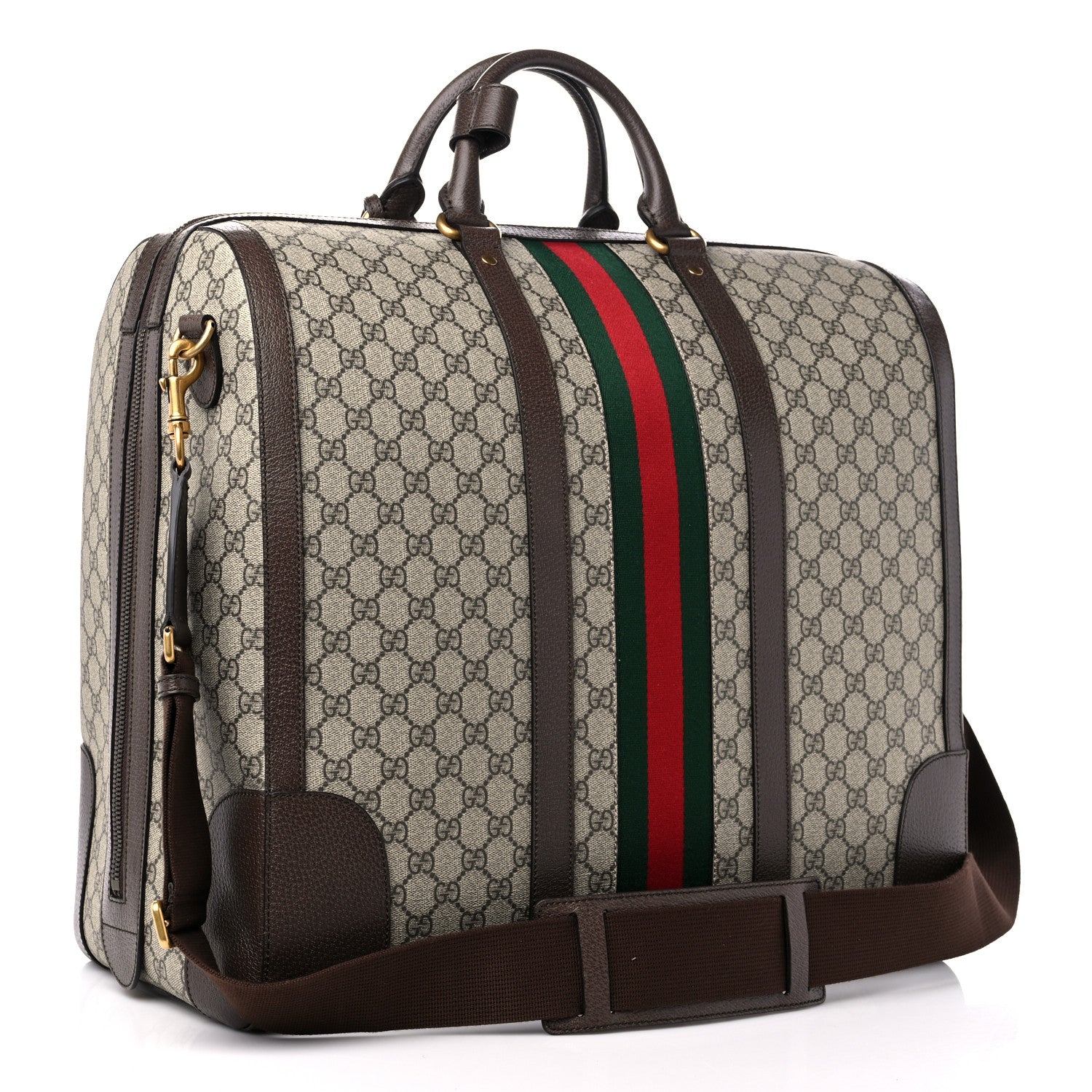 Gucci GG Supreme Monogram Textured Dollar Calfskin Web Savoy Duffle Bag Beige Ebony New Acero 3 of 11