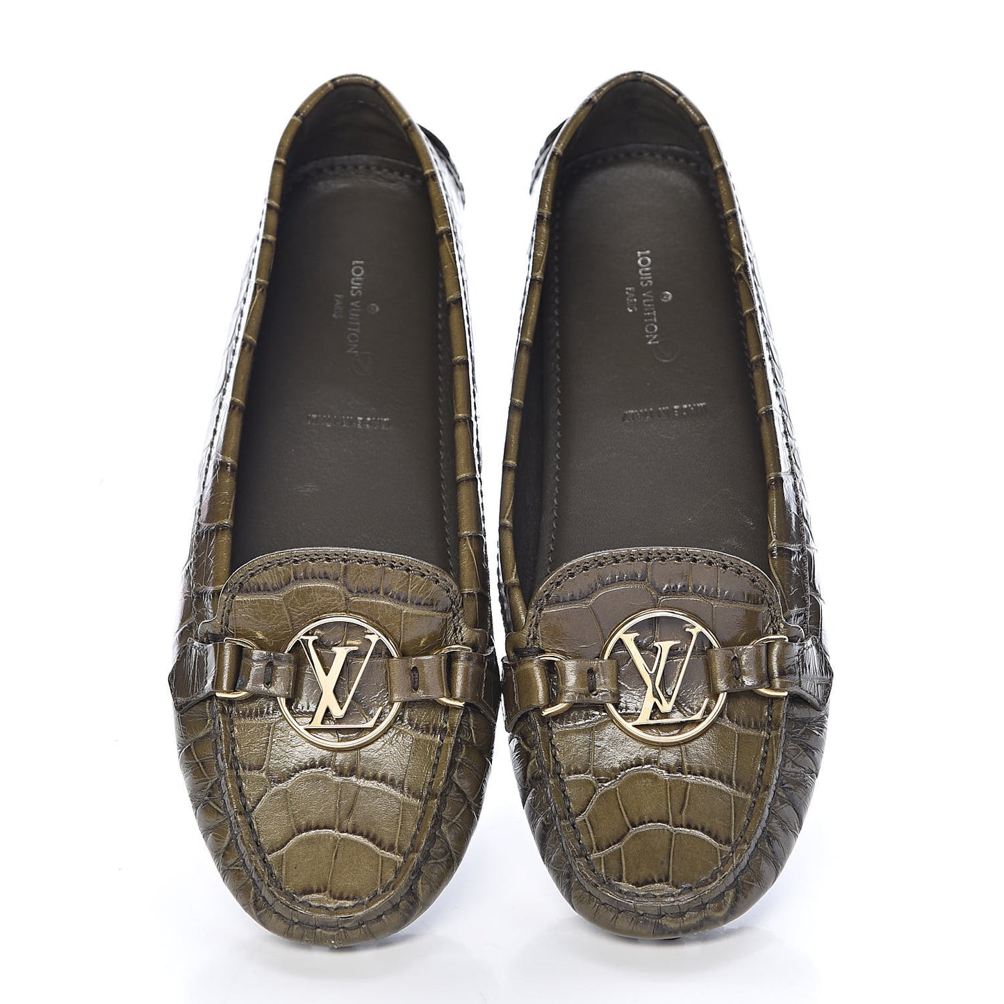 Calfskin Crocodile Embossed Dauphine Loafers 37 Green
