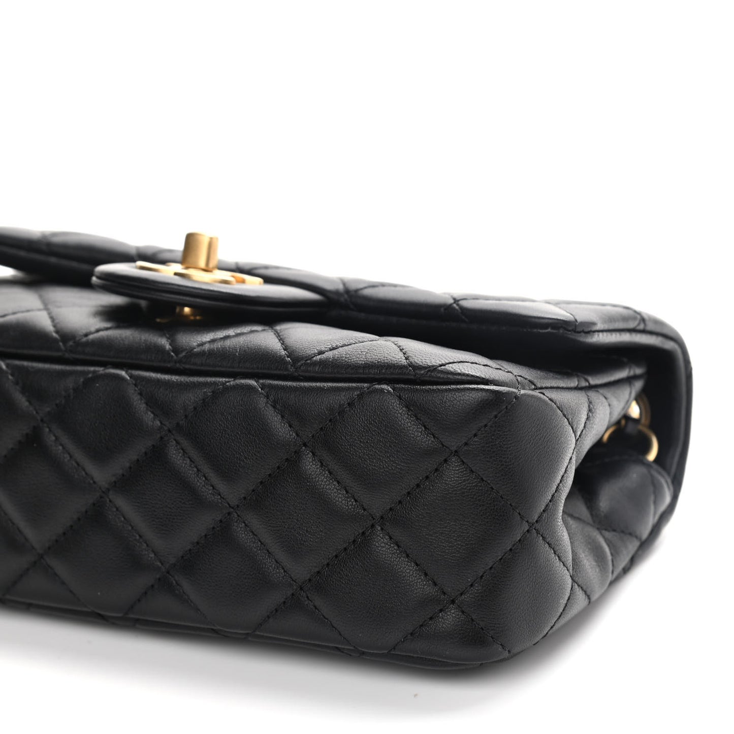 Lambskin Quilted Mini Rectangular Pearl Crush Flap Black