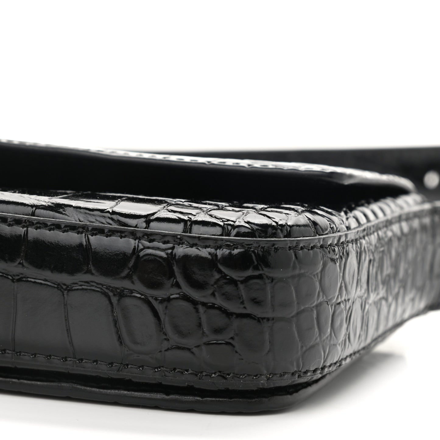 Shiny Calfskin Crocodile Embossed Ghost Sling Bag Black