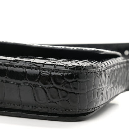 Balenciaga Shiny Calfskin Crocodile Embossed Ghost Sling Bag Black 10 of 11
