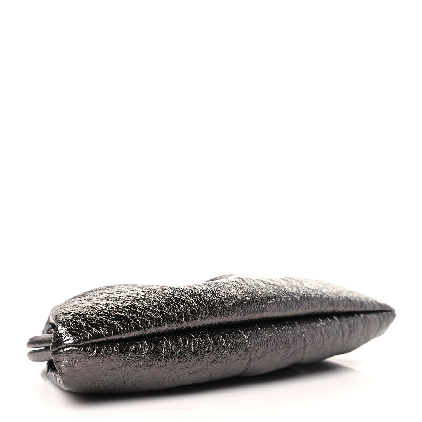 Metallic Textured Calfskin Logo Cloud Clutch XS Black